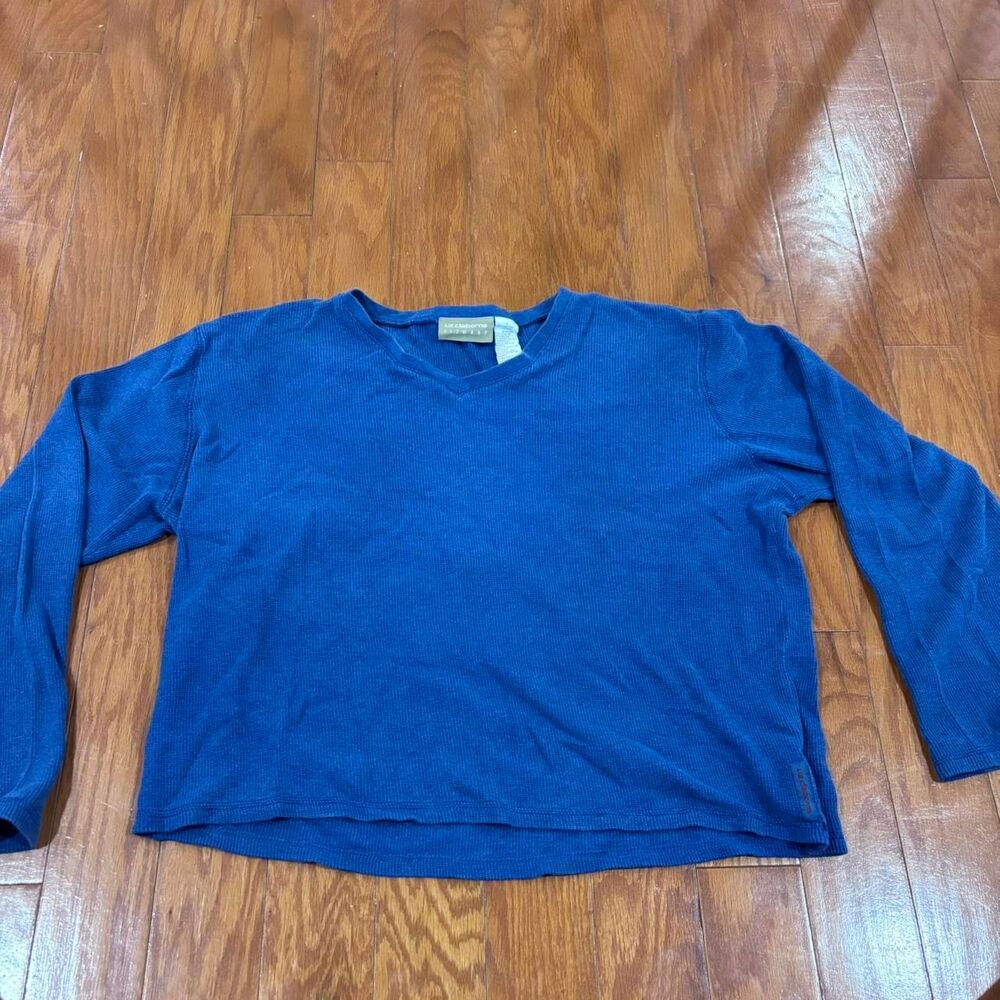 LIZ CLAIBORNE Women's Blue Ribbed Knit V-Neck Long Sleeve Cotton Top Size L CB